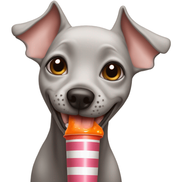 American Hairless Terrier drinking juice From a tube emoji