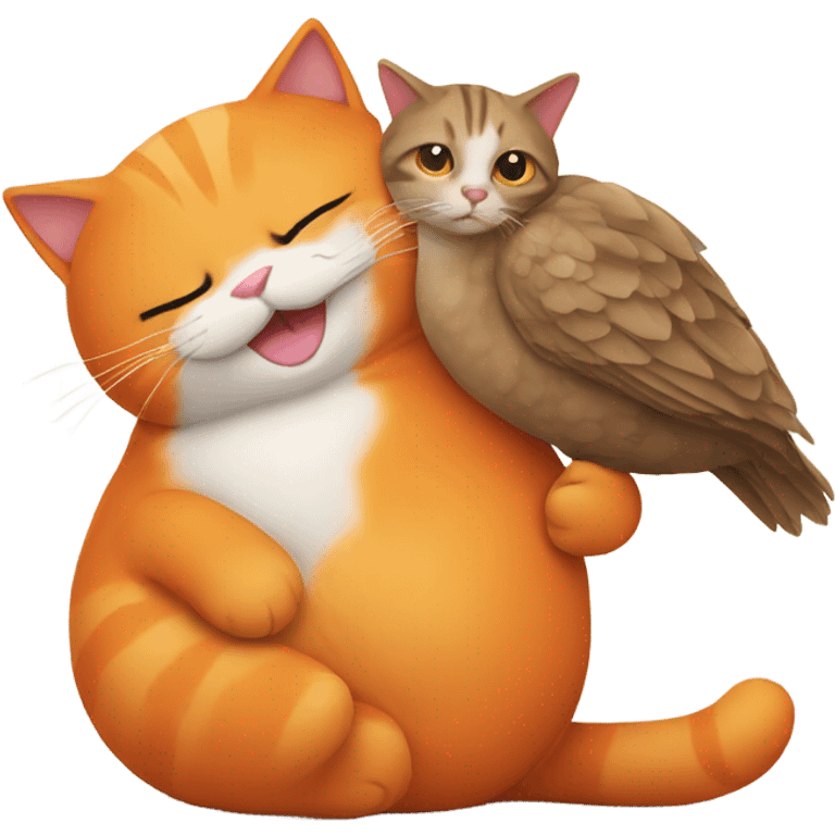 Orange cat hugging a turkey emoji