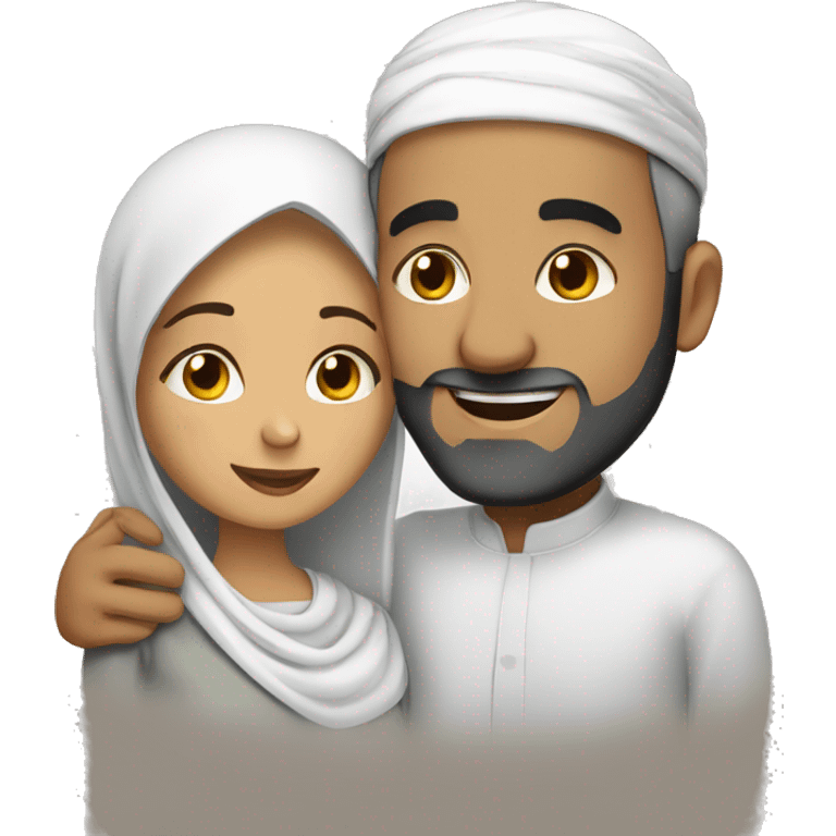 A Muslim woman and her Muslim husband hug emoji