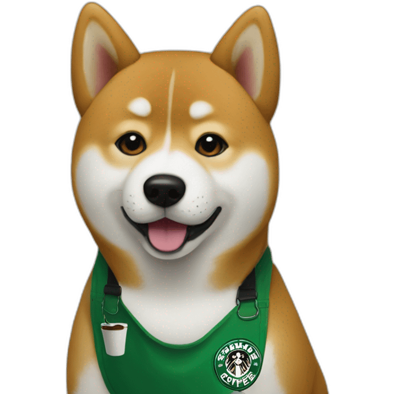 Shiba working at Starbucks with green apron emoji