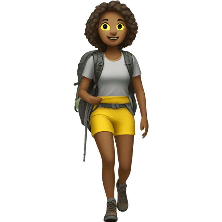 girl hiking in yellow short emoji