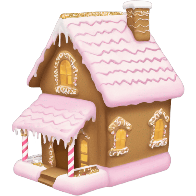 light pink and gold and white gingerbread house emoji