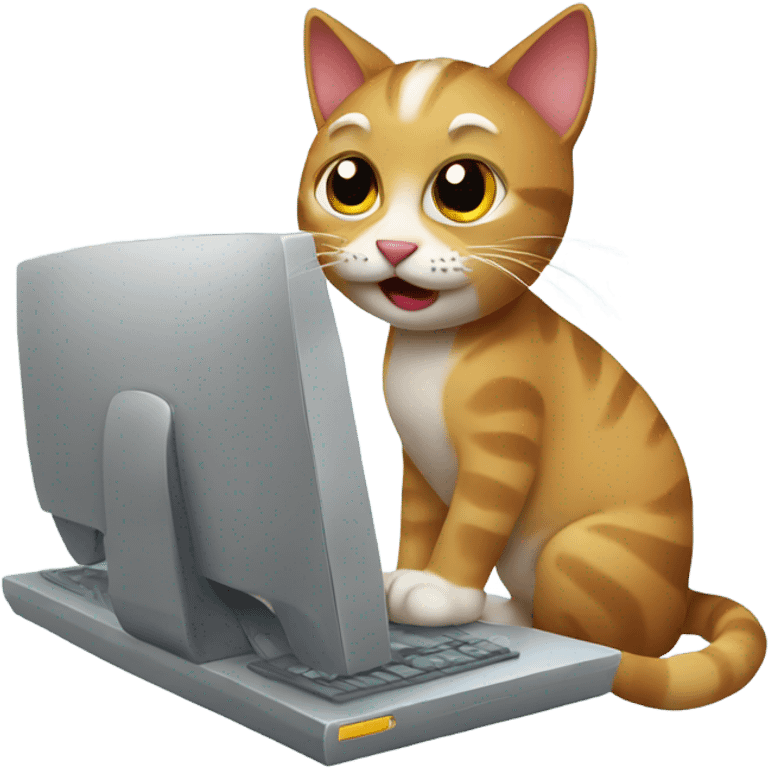 Funny cat works at the computer emoji