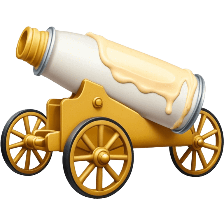 Cannon on wheels that has some mayonnaise dropping out of the opening emoji