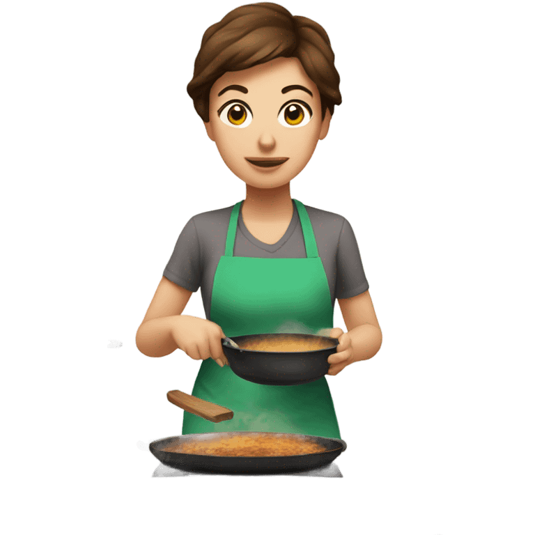 Woman with short brown hair cooking on a stove emoji