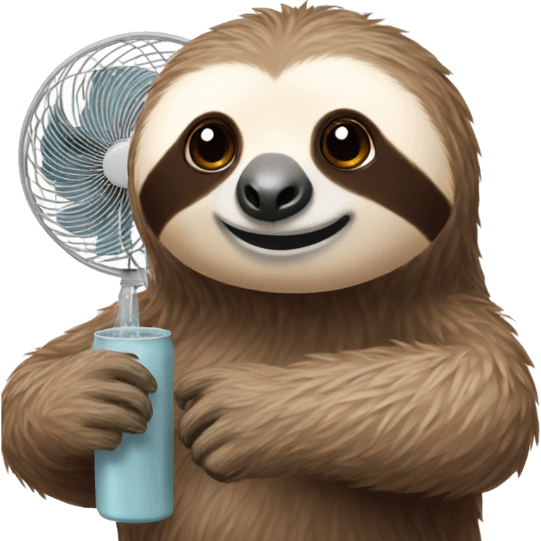 cute sloth cooling down heat in front of big fan emoji