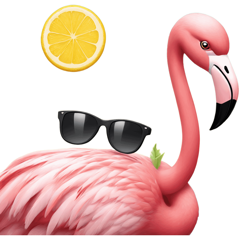 Flamingo wearing sunglasses drinking lemonade emoji