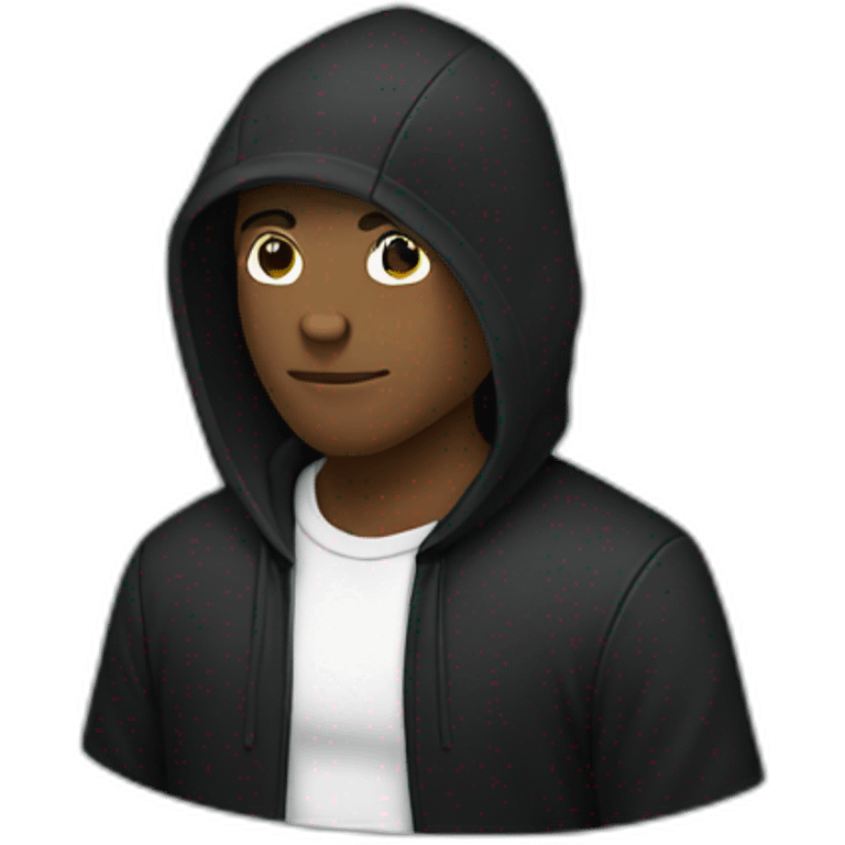 Draw an emoji of a guy with black clothes with a black hoodie without a collar and a black suit emoji