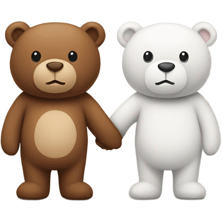 Two teddy bears, one white and one brown, holding hands emoji