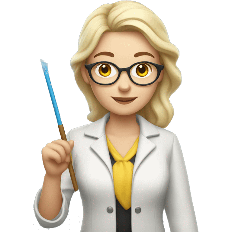 A Ukrainian female teacher holds a magic wand in her hand emoji