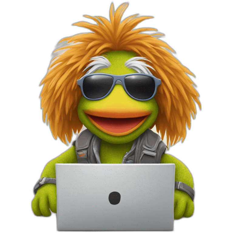 Fraggle with sunglasses working with laptop emoji