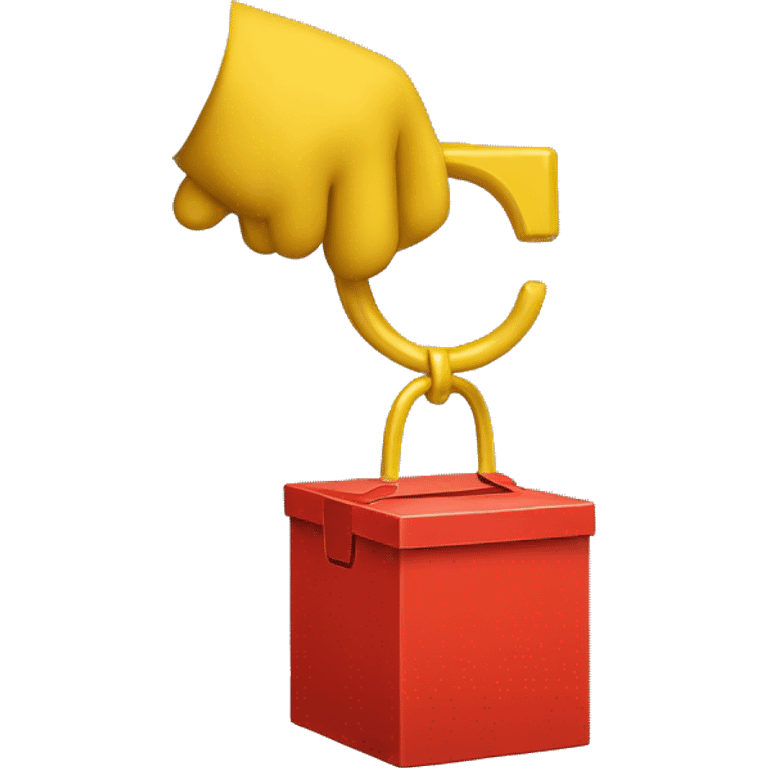 a red box with a yellow m on it and yellow handles on the top  emoji