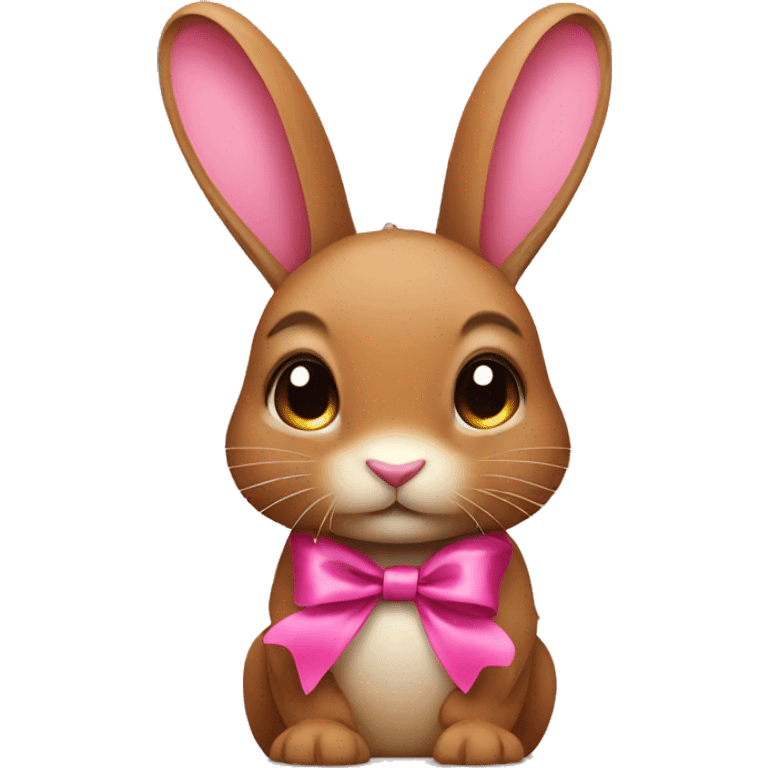 a brown rabbit with a pink ribbon on its head emoji