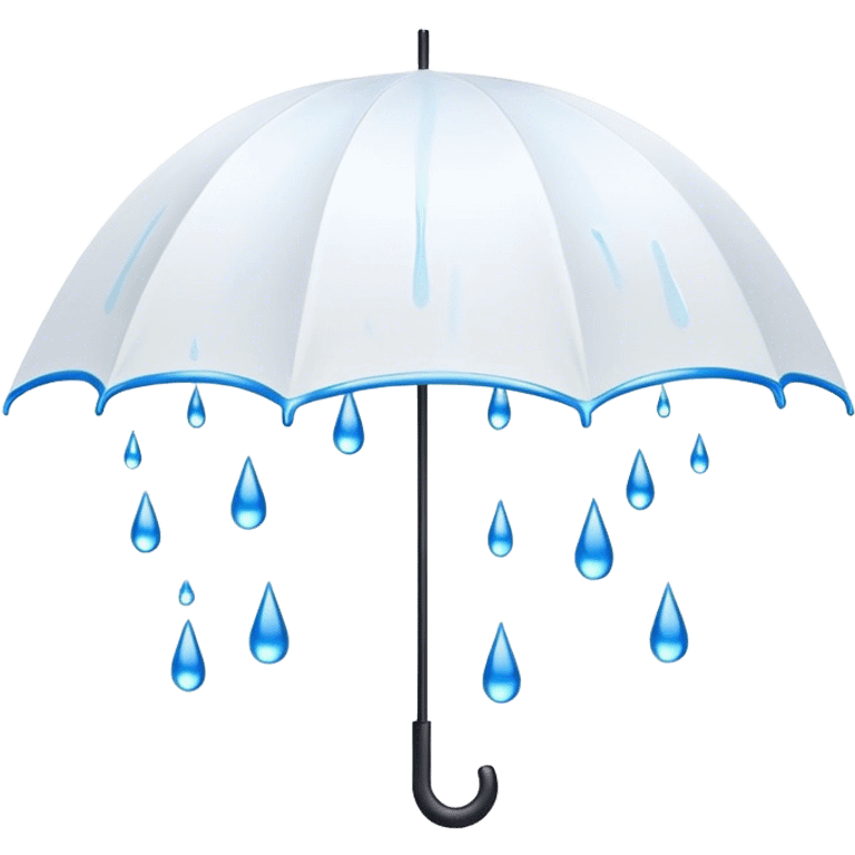 Cinematic realistic emojis in the form of a white umbrella dripping with blue raindrops emoji