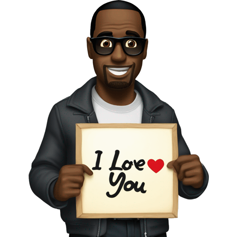 p diddy holding a sign that says “I love you Danny” emoji