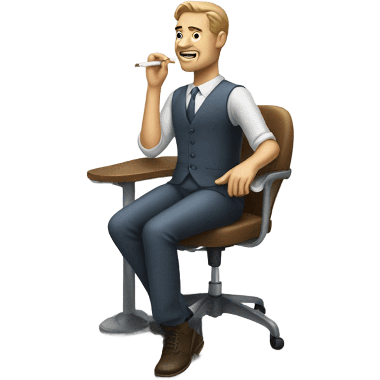 Man sitting in office with cigarette in hand emoji