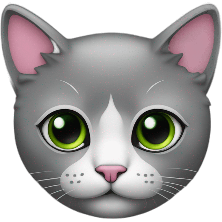 gata gris oscuro con collar rosa y ojos verdes emoji