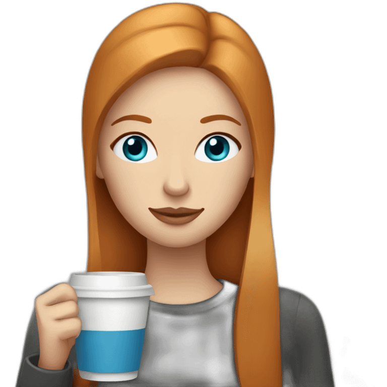 Ginger straight hair and blue eyes woman drinking a coffee emoji