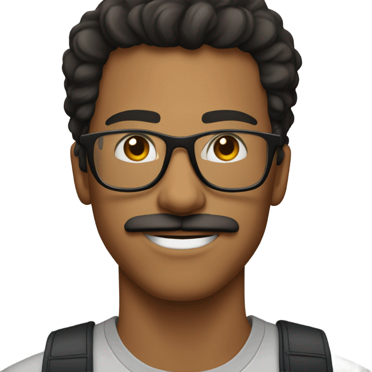 young man with dark hair, mustache, and scruff, wearing clear framed glasses emoji