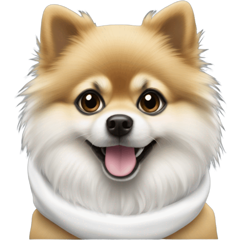 White and black Pomeranian in a hoodie emoji