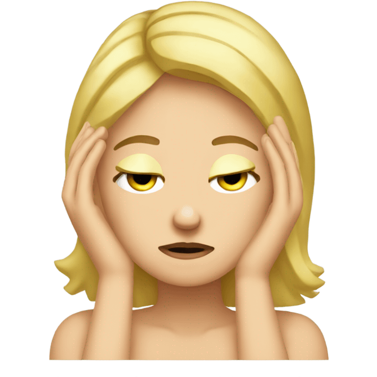 Blonde girl with headache hands on head frown  emoji