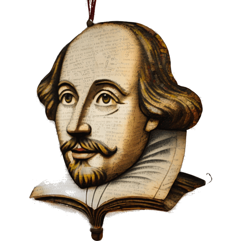 Shakespeare made of newspaper cuttings and bokeh fairy lights, stained glass, fairy lights, bokeh, annotated sketch, handwritten letters, collage of intricate patterns, lantern, bokeh, blur emoji