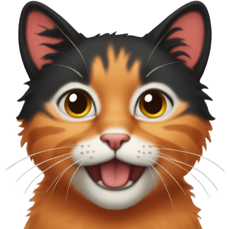 orange cat with black curly hair and red lipstick emoji