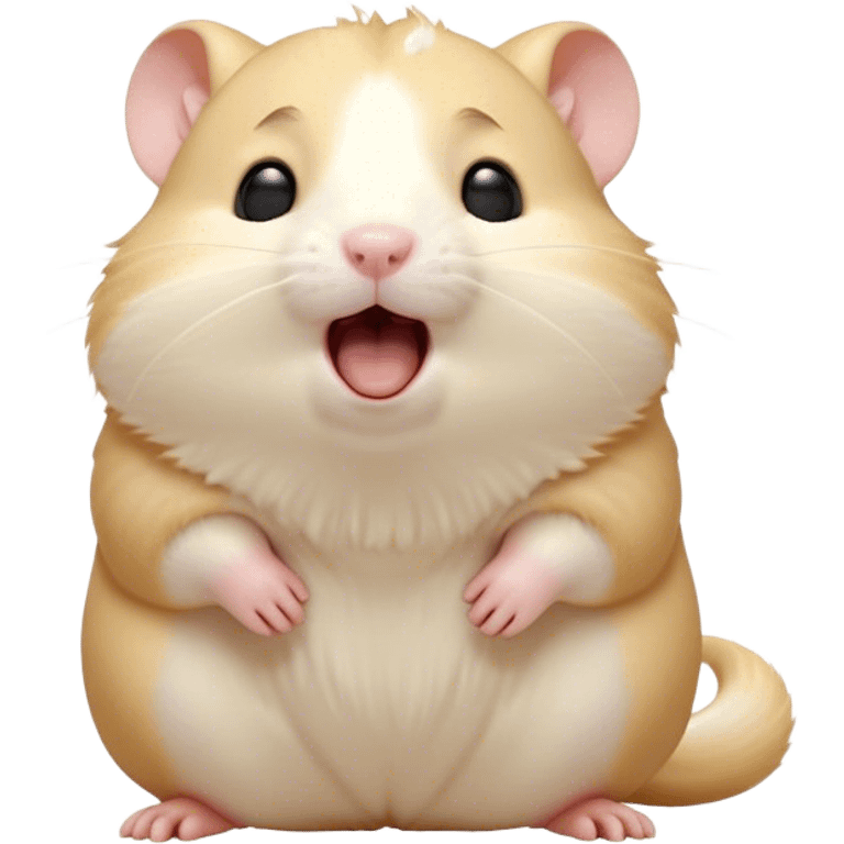 Cinematic Cute Yawning Cream Hamster Portrait Emoji, Head tilted slightly with a dramatic, wide-open yawn, showcasing a soft, pristine cream coat with tiny droopy ears, round dark eyes barely open in drowsy contentment, Simplified yet irresistibly adorable features, highly detailed, glowing with a soft, cozy glow, high shine, relaxed yet expressive, stylized with a touch of whimsy, bright and endearing, soft glowing outline, capturing the essence of a sleepy yet affectionate hamster, so drowsy it feels like it could stretch out of the screen and curl up for a nap! emoji