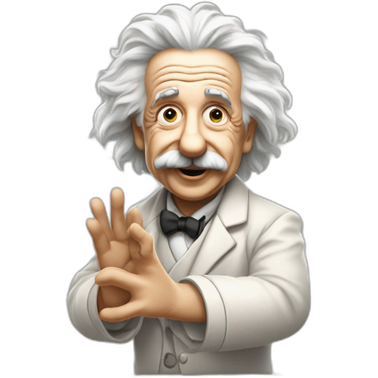 Einstein with his hand showing a Vulcanian greeting like Spok does it emoji