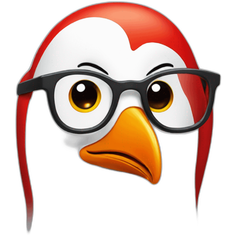 Red penguin with glasses emoji