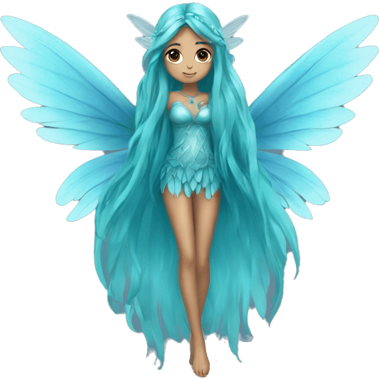 Beautiful, fairy, blue, turqoise, long hair, big wings emoji