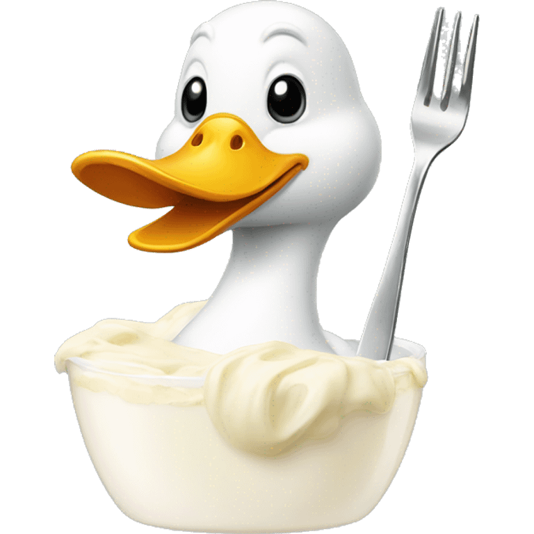 duck eating a cream with a fork emoji