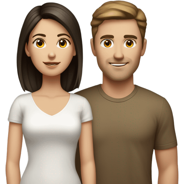 Dark haired white man with tan beautiful woman with brown straight short hair emoji