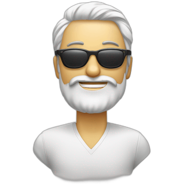 homme blanc avec une barbe un trou au milieu des dents et des grosses lunettes de soleil emoji