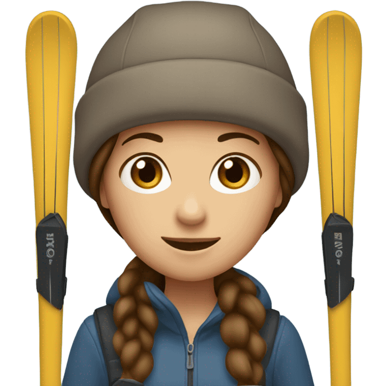 Brown haired girl with skis and hat emoji