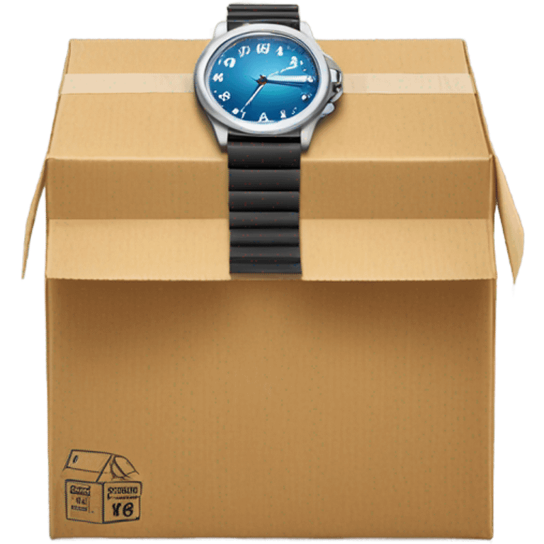 A hand watch peeking of a delivery package emoji