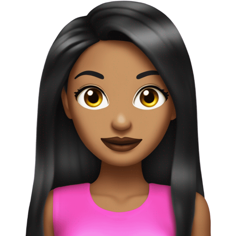 Tanned woman with long black hair, dressed in y2k Paris Hilton hair, makeup, and neon attire emoji