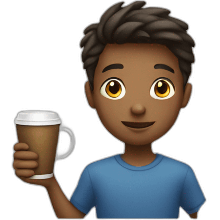 confident boy with cup emoji