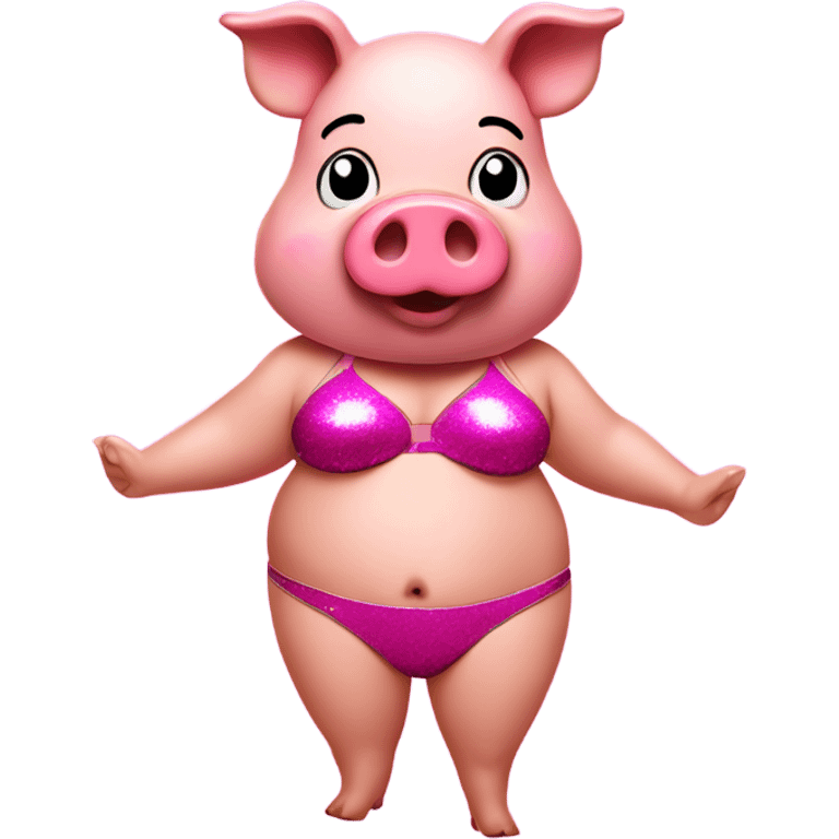 Pig with a hot pink bikini on with glitter and stockings emoji