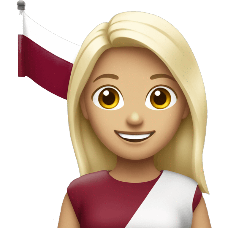 Happy blonde woman with a flag of Latvia in hands emoji