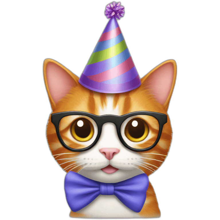 Ginger cat with glasses and party hat holding a mouse  emoji