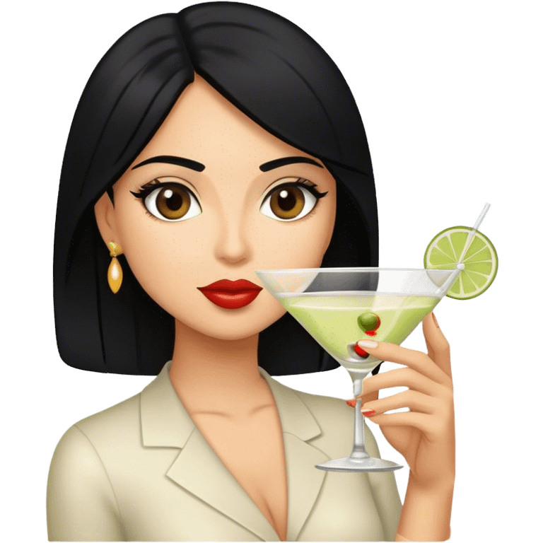 black haired female Hispanic looking drinking martini emoji