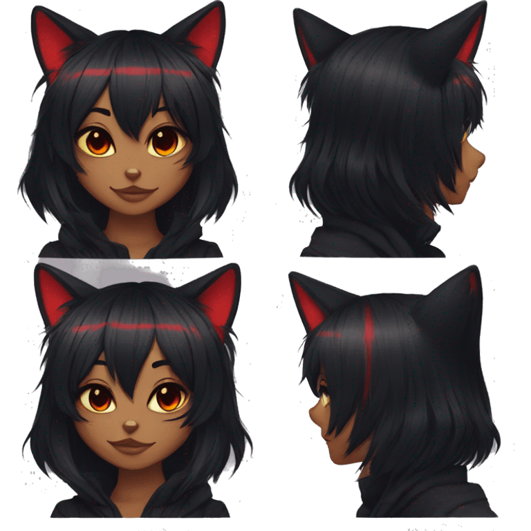 Anthro Edgy Cool Beautiful Black Cat-Fursona with Emo Hair-bangs with Red Streaks emoji