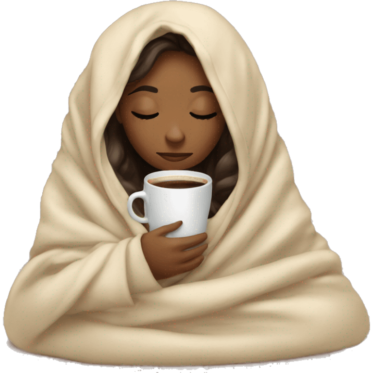 girl inside a blanket sipping coffee eyes closed emoji