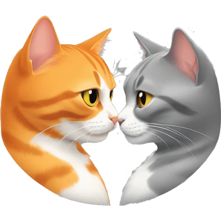 Orange cat and grey cat kissing emoji