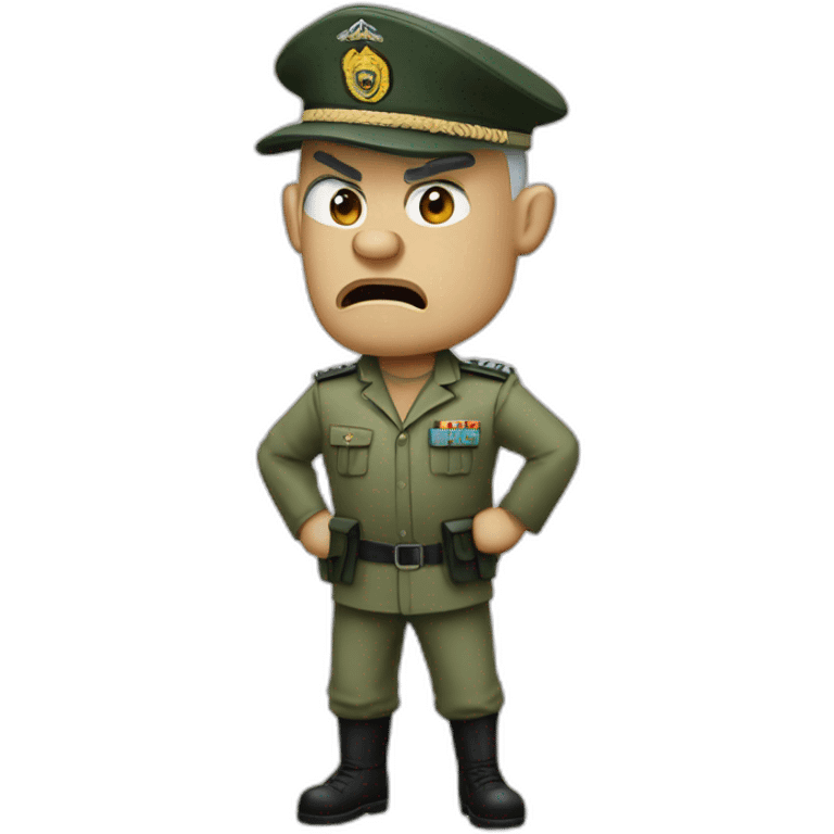 cyan beret bald angry 50 years old man no hair furious very angry frown with khaki idf uniform ultra furious emoji