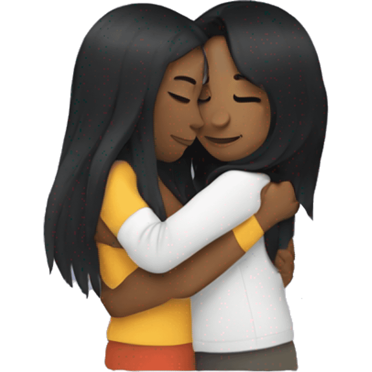 A lesbian couple with white skin and long black hair hugging intimately emoji