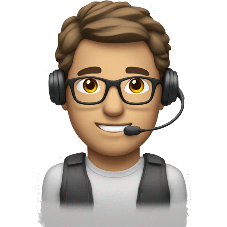 man with brown hair, glasses and a headset o emoji