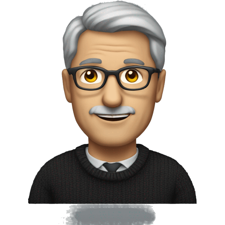 a European middle-aged man wearing glasses, a dark sweater, no mustache emoji