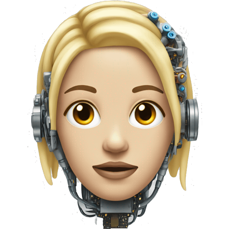 Head of female cyborg with blonde hair and circuits emoji